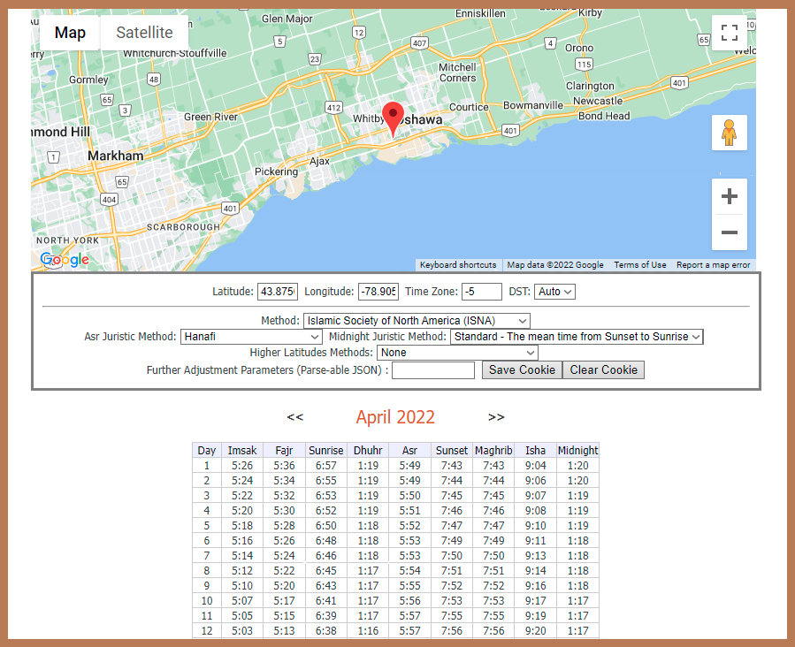 Screen Capture Namaz Time Chart