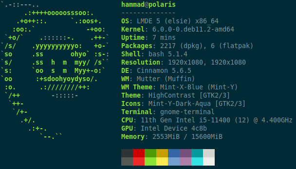 Debian LMDE neofetch screen shot