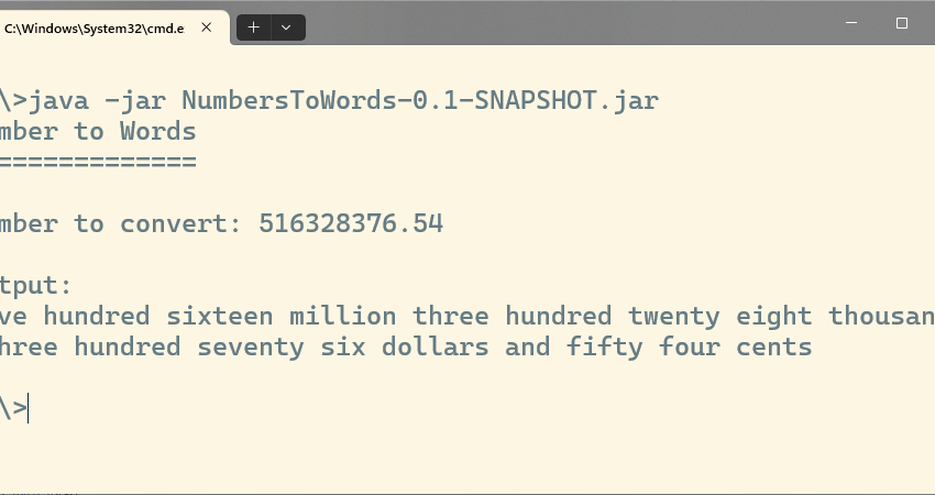 Number to Words Output on Windows console